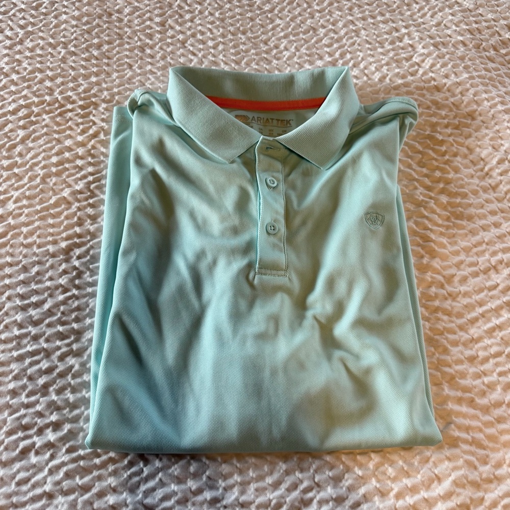 Ariat AriatTEK Men's XL Light Blue Polo Shirt Short Sleeve Collared Button